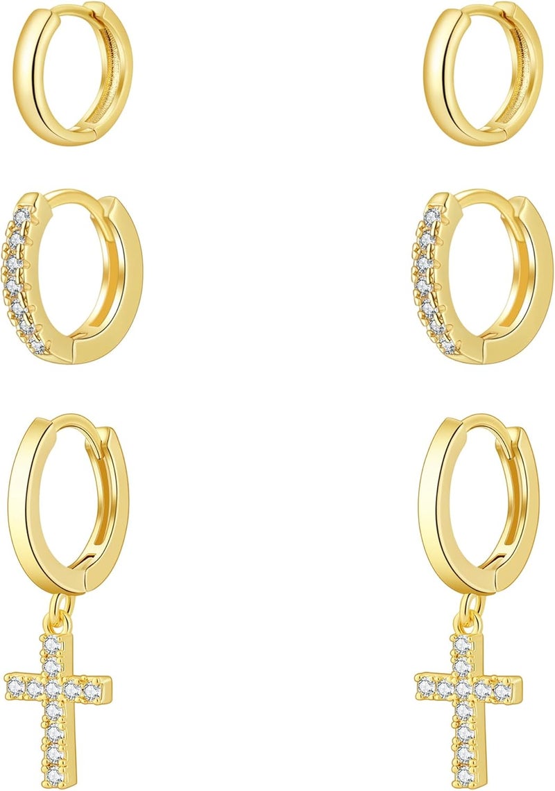 Rotnso Gold Hoop Earrings Set for Women Trendy, 14K Gold Plated Chunky Hypoallergenic Small Diamond Cartilage Hoops Cute Cubic Zirconia Dangle Stud Earrings Jewelry Gifts - Image 1